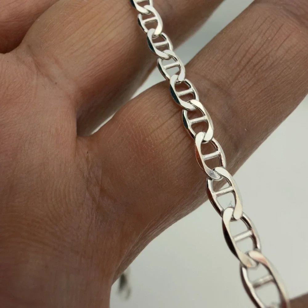 Vtg Vior Italy 925 Sterling Silver Mariner Link Chain Bracelet 8.25